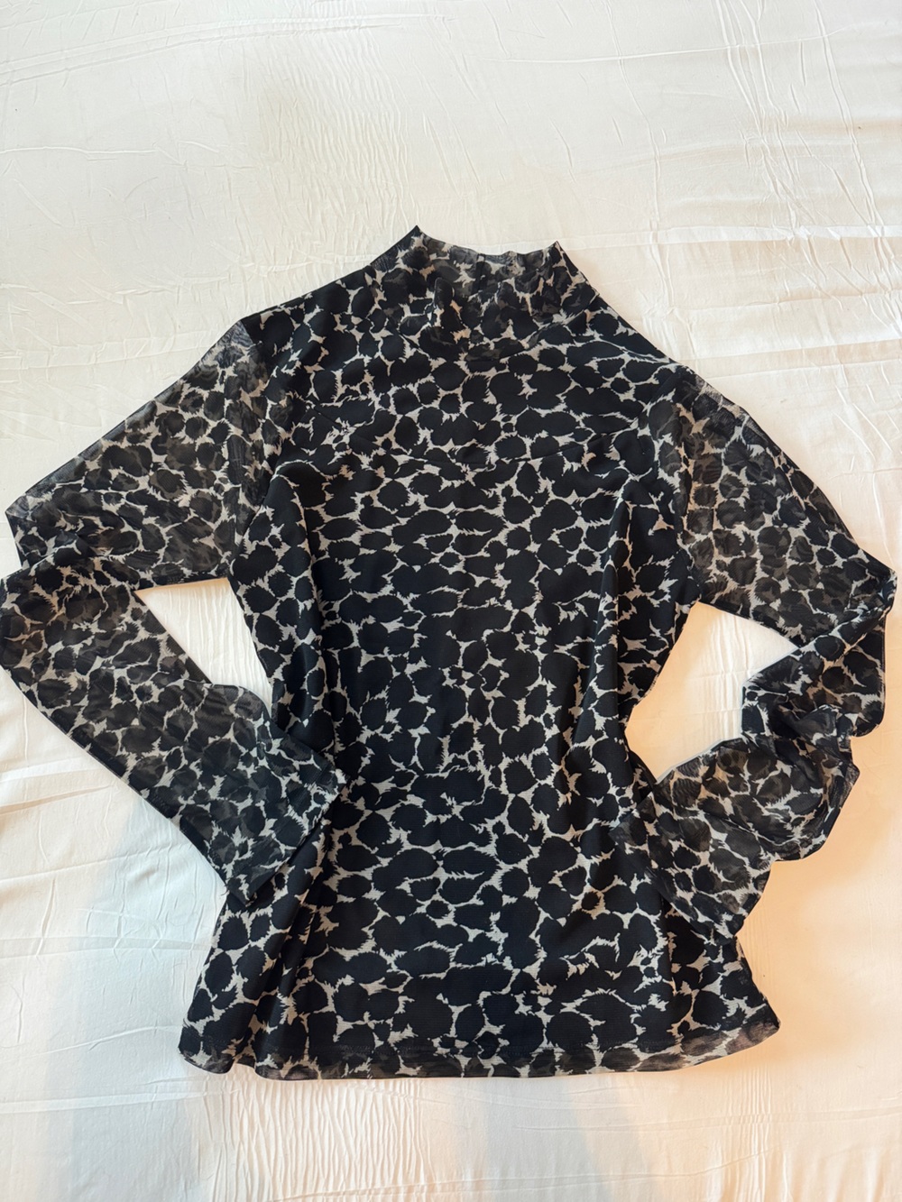 Rafaella Black and White Sheer Patterned Long-Sleeve Top